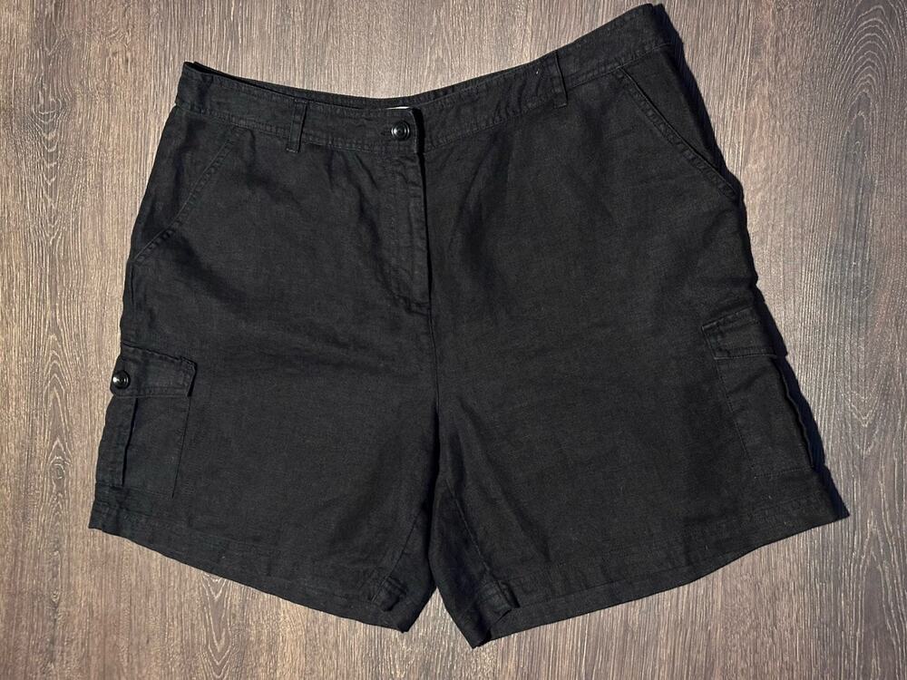 j jill Women’s Black Cargo 100% Linen Shorts SZ 14